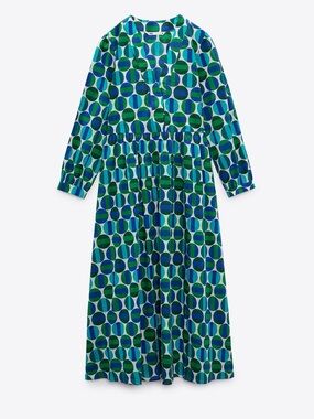 Zara Blue & Green Geometric Print Dress 100% cotton